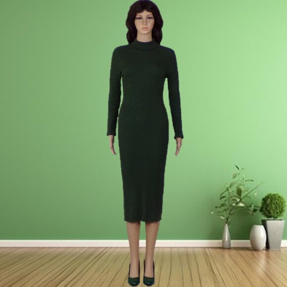 Rocorose Dresses & Skirts - ROCOROSE size M forest-green knit bodycon long-sleeve turtleneck midi dress